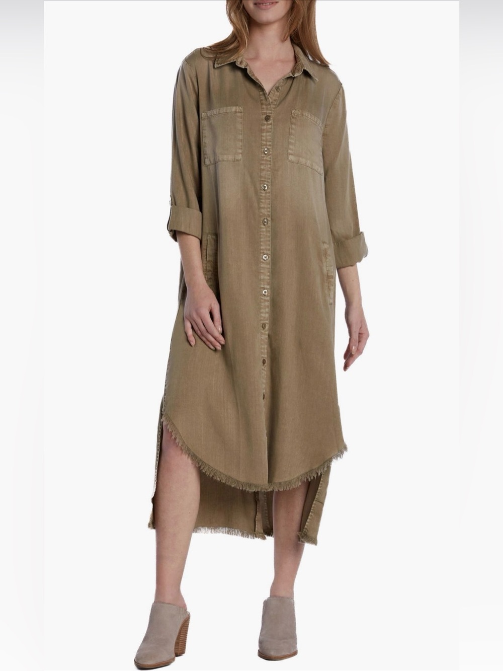 Wash Lab Denim Chill Our Shirtdress Fringe Size XL